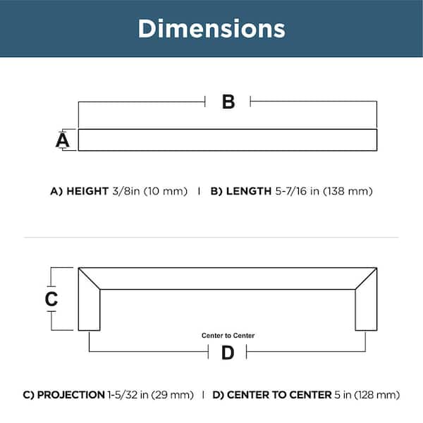 HardwareDirect Flare Cabinet Pull – 128mm CC, Matte Black, Modern Square Bar, Solid Zinc, 5.89" L X 1.2" H 4 thumbnail image