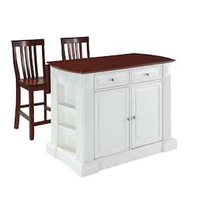 Coventry White Drop Leaf Kitchen Island with School House Stools