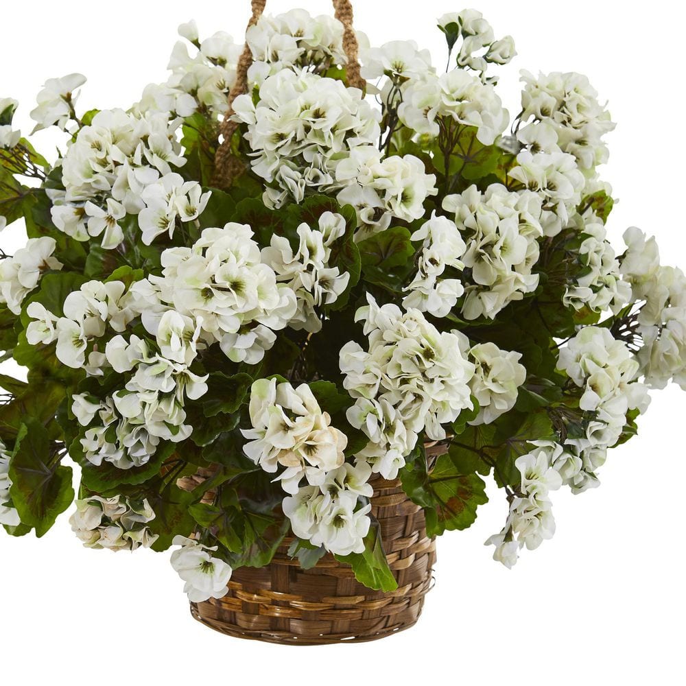 White Plastic Cranesbill Hanging Basket Plant Arrangement