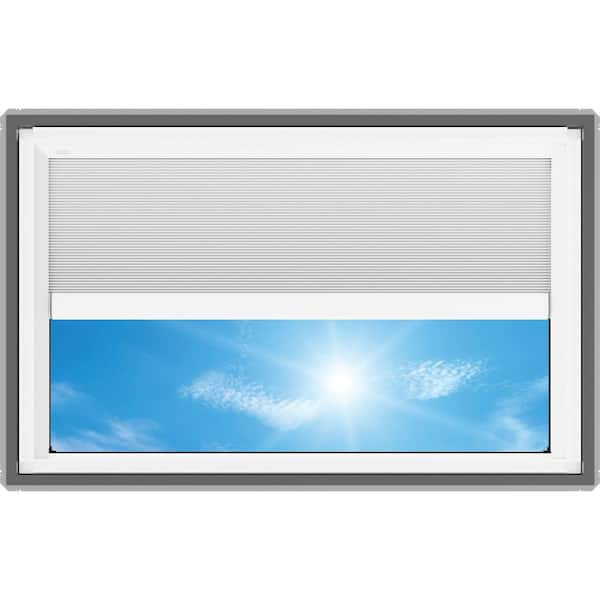 44-1/4 in. x 26-7/8 in. Fixed Deck Mount Skylight w/ Laminated Low-E3 Glass, White Solar Powered Room Darkening Shade