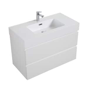Noble 36 in. W x 18 in. D x 25 in. H Single Sink Floating Bath Vanity in White with White Solid Surface Top (No Faucet)