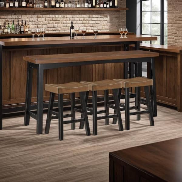 Casy 36.5 in. H Black and Brown Rectangle Counter Height Bar Table Set Seats 3