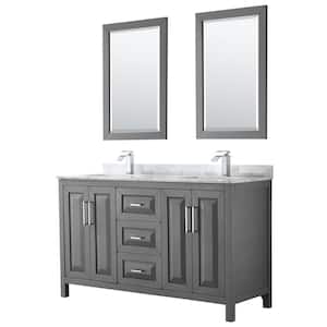 Daria 60 in. Double Bathroom Vanity in Dark Gray with Marble Vanity Top in Carrara White and 24 in. Mirrors