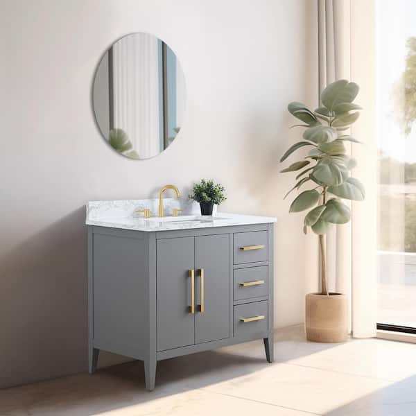 Vanity Art 36 in. W x 22 in. D x 34 in. H Single Sink Bathroom Vanity Cabinet in Cashmere Gray with Engineered Marble Top