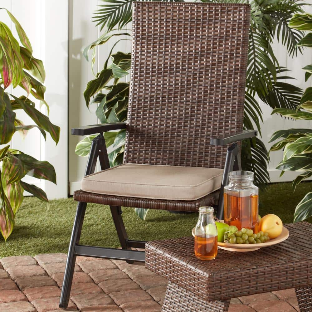 Outdoor Black Aluminum Wicker Reclining Lounge Chair with Beige Cushion