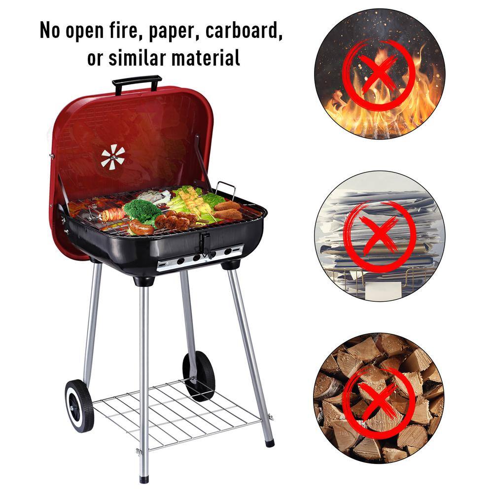 Outsunny Red and Black Portable Charcoal Grill with Shelf