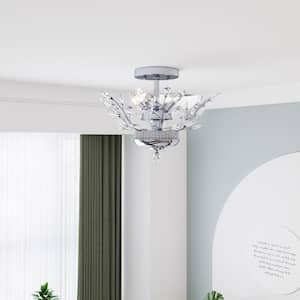 Chicago 16.1 in. 4-Light Chrome Chandelier Style Tiered Semi Flush Mount With Crystal Accents