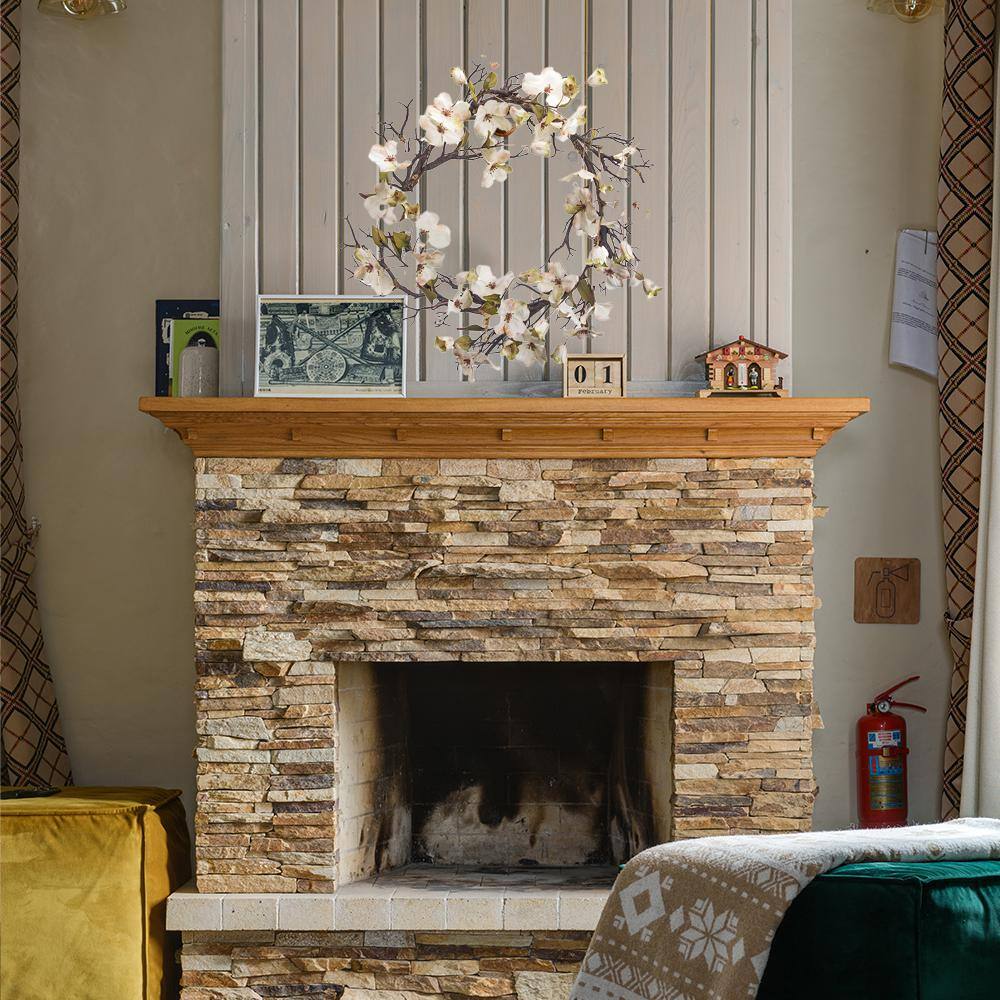 Seasonal Abode Inc Shalia 24 in. White Artificial Dogwood Wreath SN035 The Home Depot