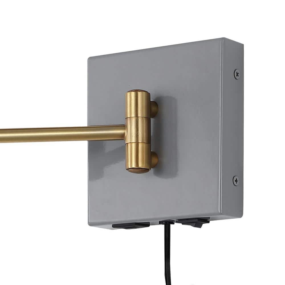 Black Iron Swing Arm Plug-In Wall Sconce with USB Port