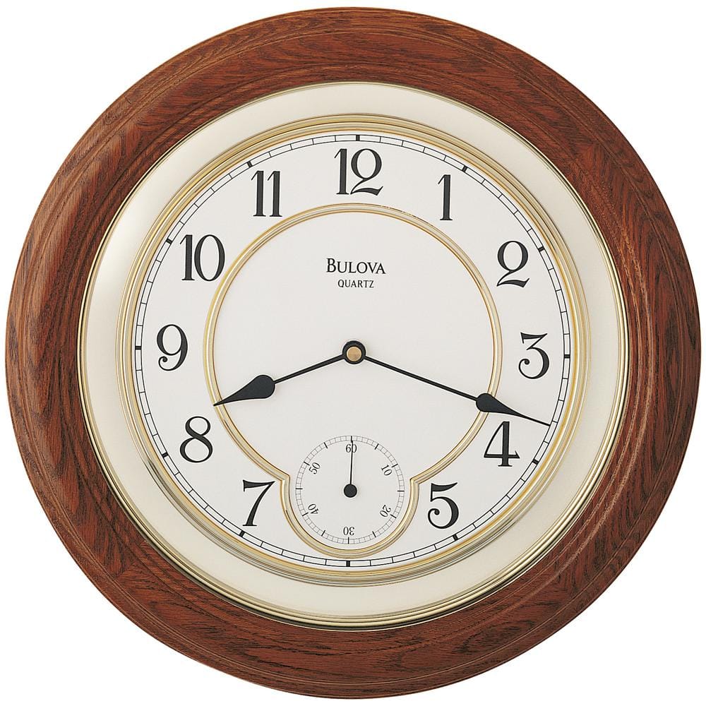 Bulova 14 in. Solid Oak Wall Clock, Brown -  C4596