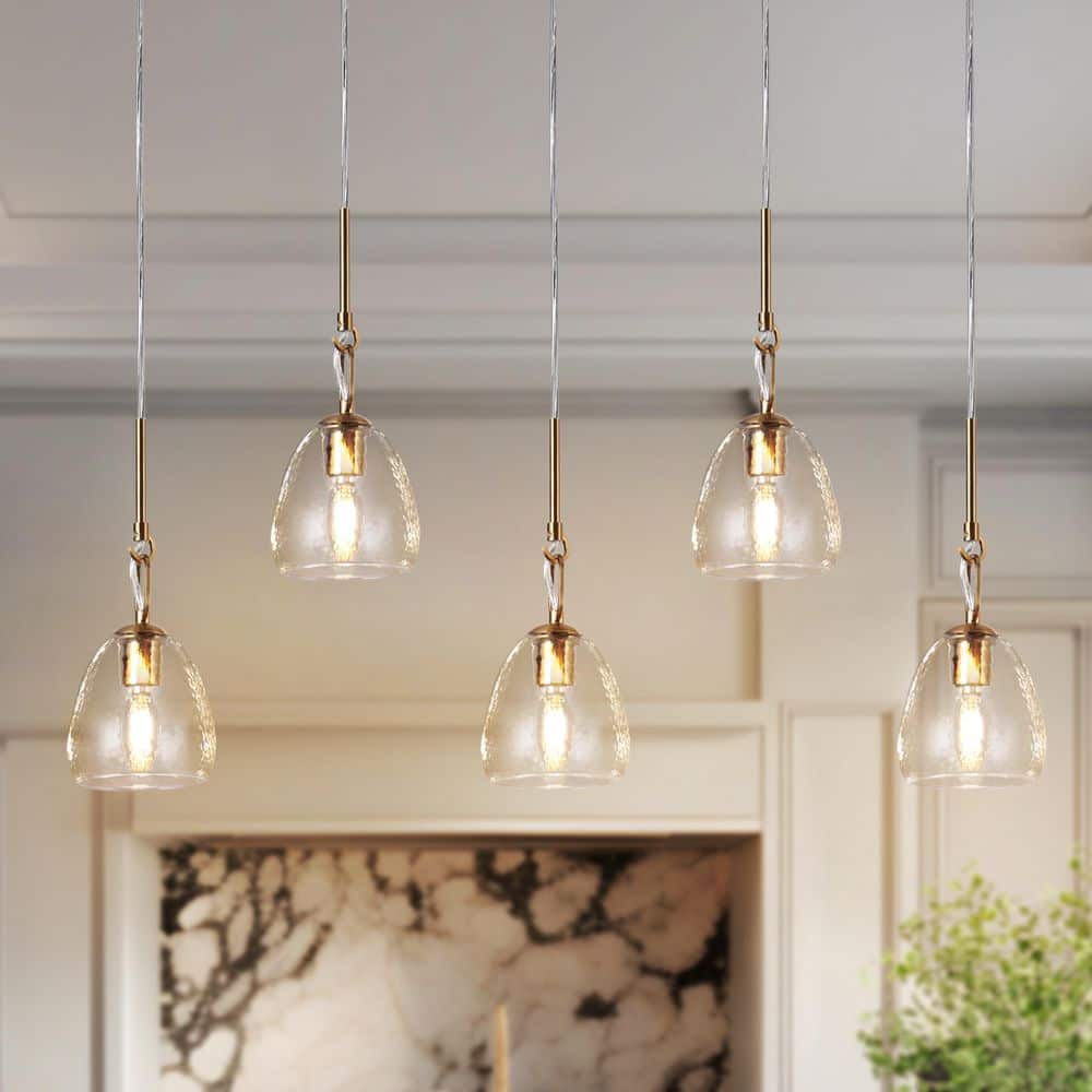 LNC Modern 5-Light Black and Brass Linear Chandelier for