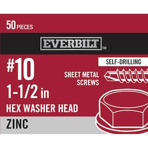 #10 x 1-1/2 in. Hex Head Zinc Plated Sheet Metal Screw (50-Pack)