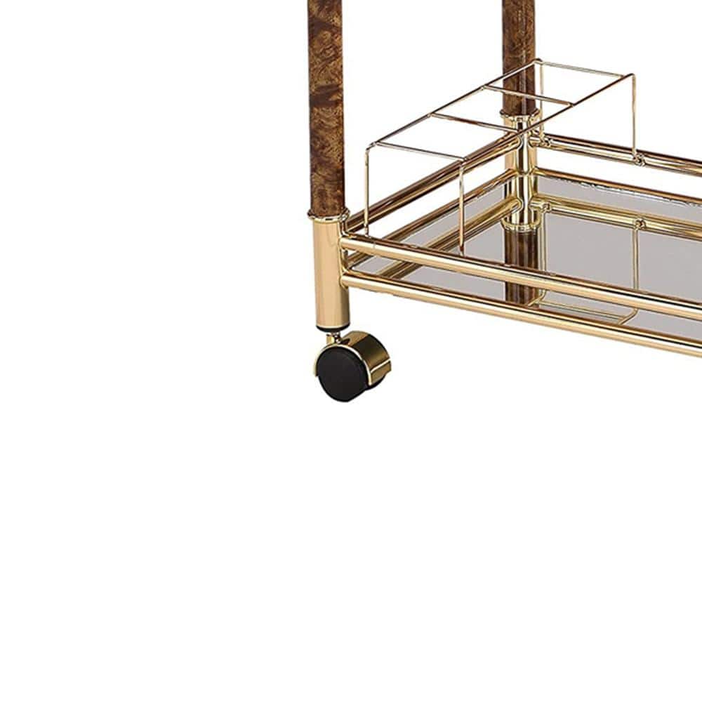 Helmut 31" Gold Plated and Clear Glass Bar Cart with Storage