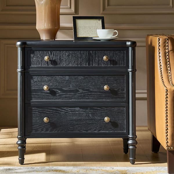 Roland Black 3-Drawer 28 in. W Nightstand with Built-In Charging Station