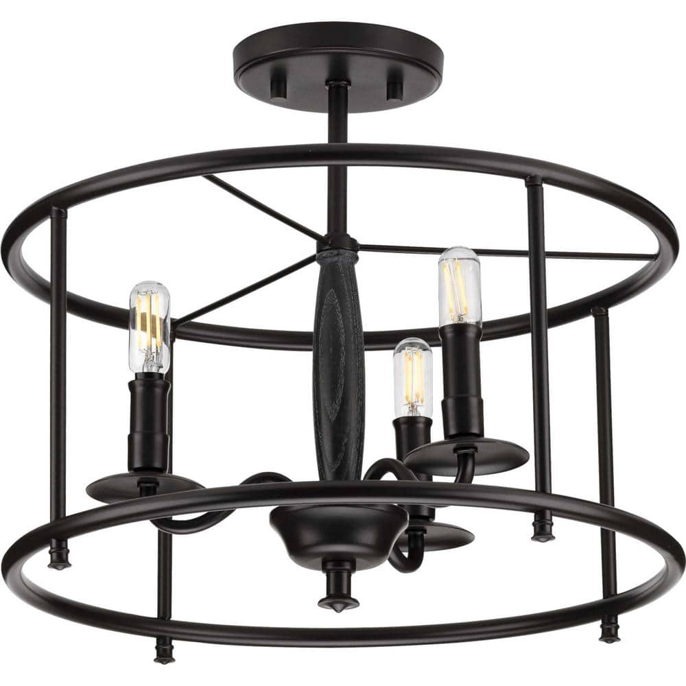 Matte Black and White Drum LED Semi-Flush Ceiling Light