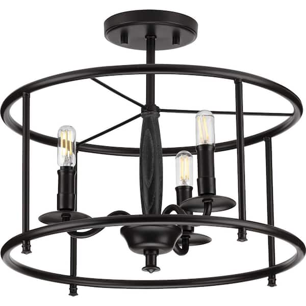 Progress Lighting Durrell 16 in. Black Semi-Flush Convertible