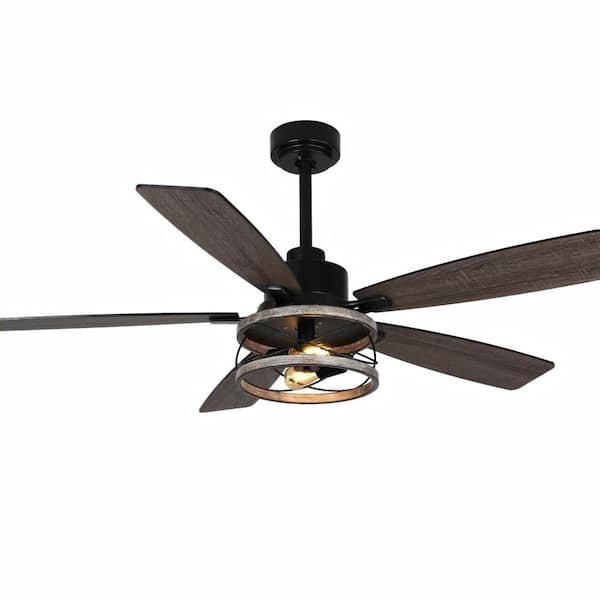 Maury 52 in. Indoor Matte Black Farmhouse Rustic Ceiling Fan with Light, 6-Speed Quiet Reversible Ceiling Fan W/ Remote