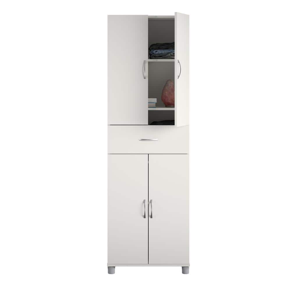 Systembuild Evolution Lonn 23 46 In X 75 25 15 4 Shelves 1 Drawer Freestanding Cabinet White De28443 The