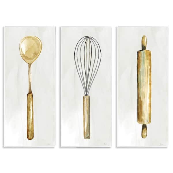 Stupell Industries Traditional Kitchen Utensils by Nan 3 Pieces Unframed Food Graphic Art Print 17 in. x 7 in.