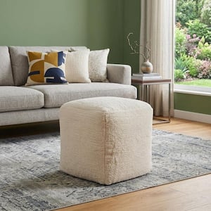 Beige Fabric Square Accent Ottoman
