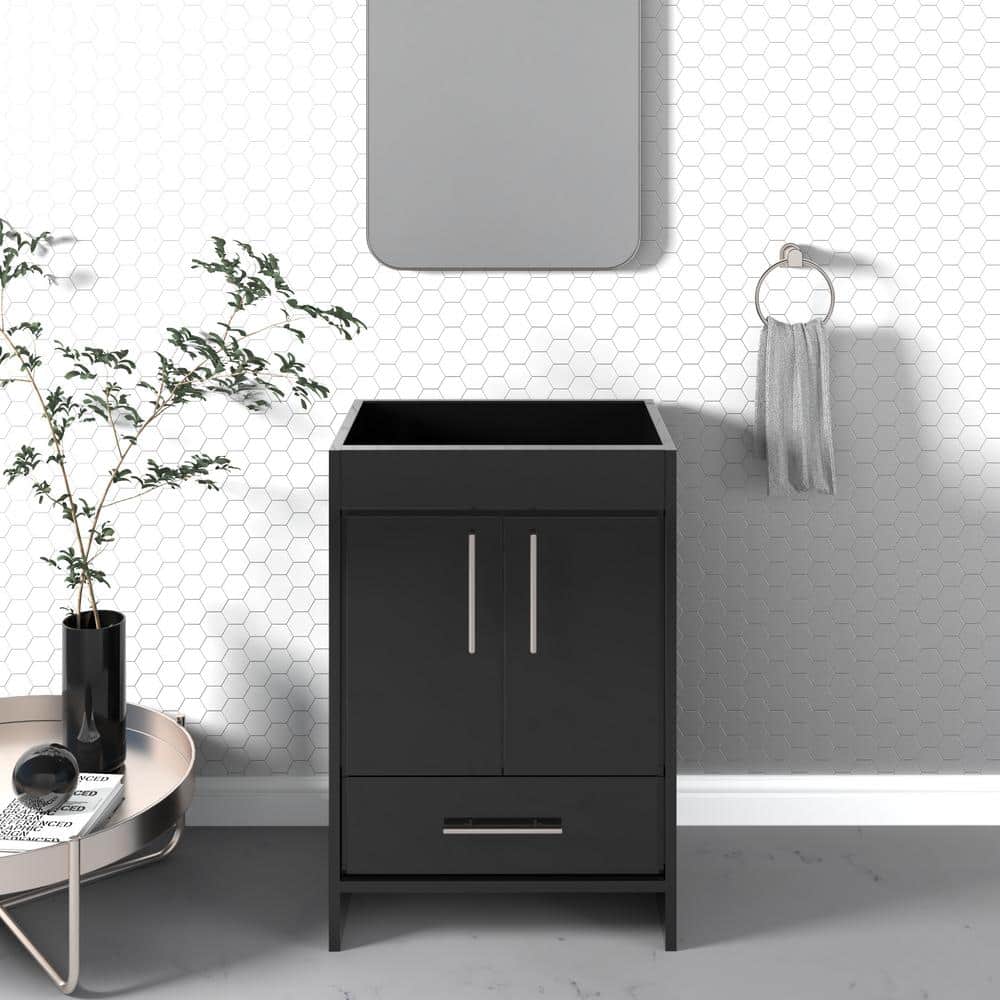 Pacific 24 in. W x 18 in. D x 33.88 in. H Bath Vanity Cabinet without Top in Glossy Black price history on PriceWatchPro