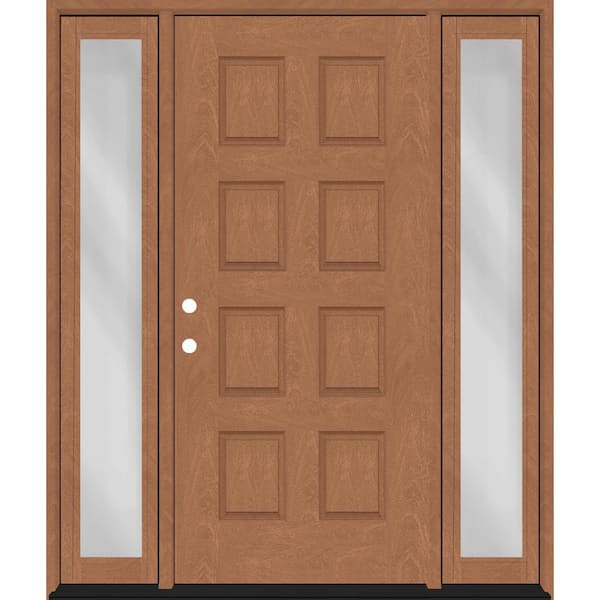 Steves & Sons Regency 64 in. x 80 in. 8-Panel RHIS AutumnWheat Stain Mahogany Fiberglass Prehung Front Door w/Dbl 12in.Sidelites