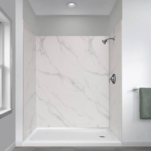 Foremost Jetcoat 32 In X 60 78 5 Piece Shower Kit Carrara White With Right Drain 30 Base Gfs603078 Cwr The Home Depot 5 Piece Shower Kit In Carrara White, Shower Surround Panels Home Depot