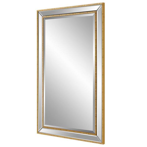 Benjara 24 in. W x 40 in. H Wooden Frame Gold Wall Mirror