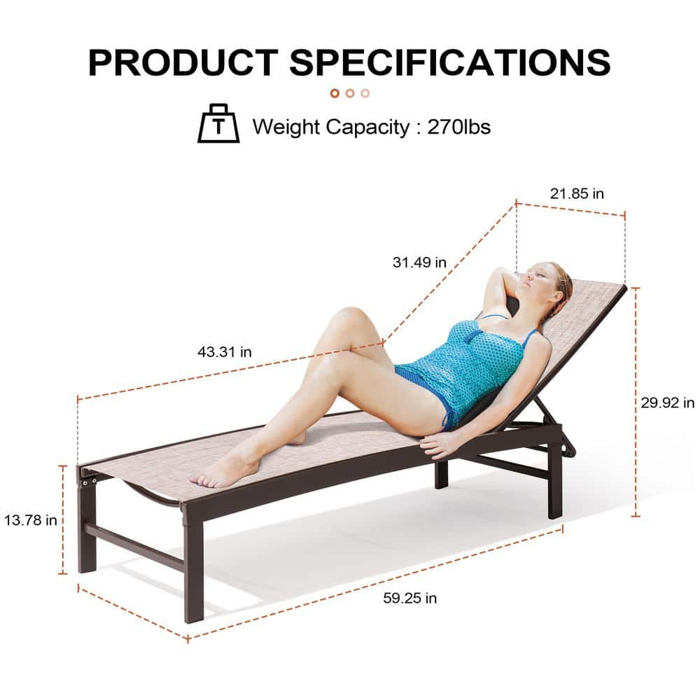 Adjustable Beige Aluminum Outdoor Chaise Lounge