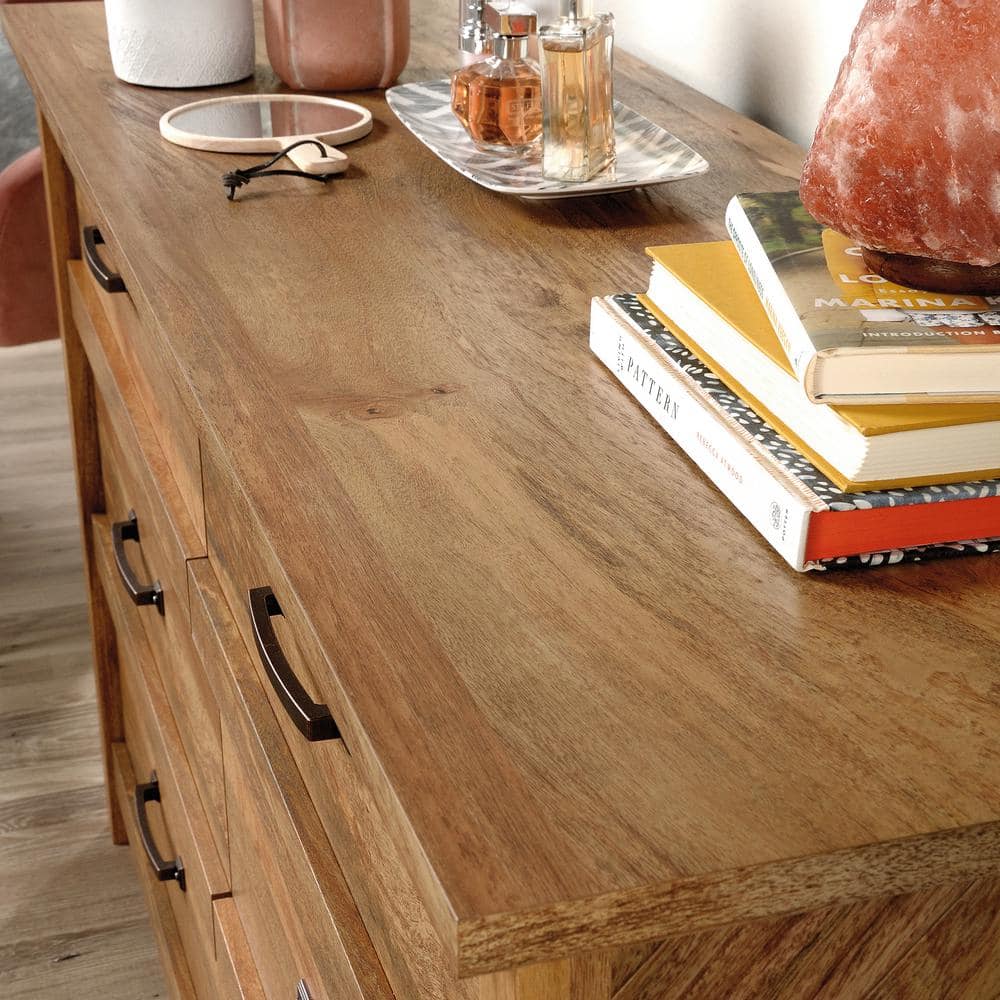 Sindoori Mango Double 6-Drawer Dresser with Herringbone Pattern