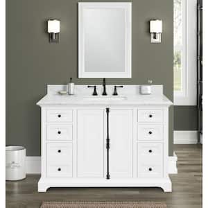Loda 49 in. W x 22 in. D x 35 in. H Single Sink Freestanding Bath Vanity in White with White Marble Top