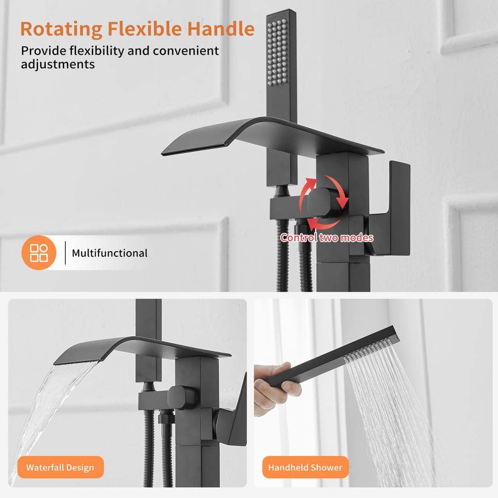 Matte Black Brass Freestanding Tub Faucet with Hand Shower