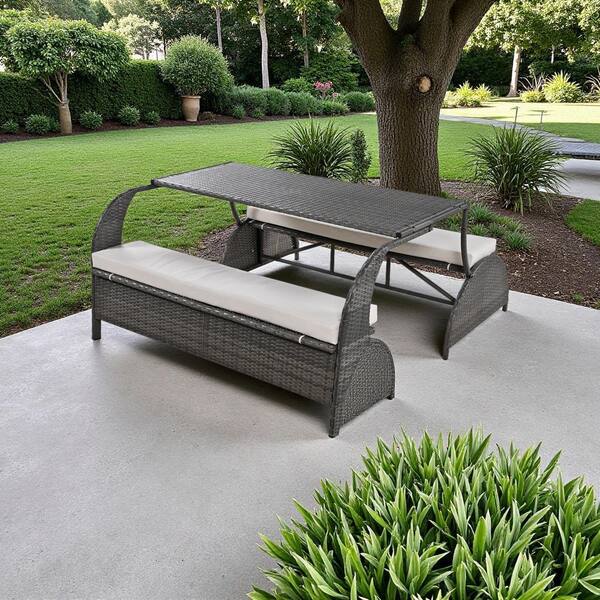 2-in-1 Convertible 57.1 in Gray Rectangle Iron Picnic Table