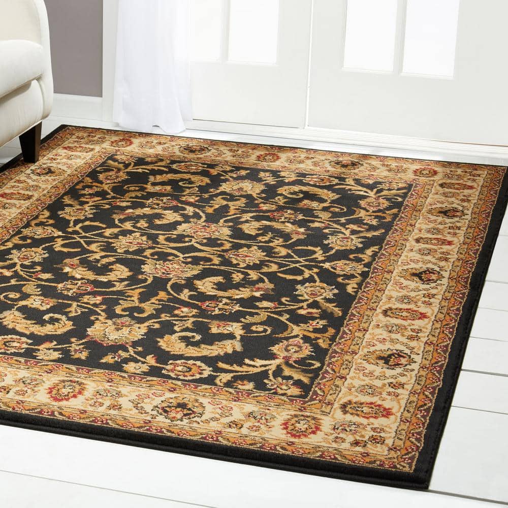 Elegant Tufted Black & Ivory Synthetic 5' x 7' Area Rug