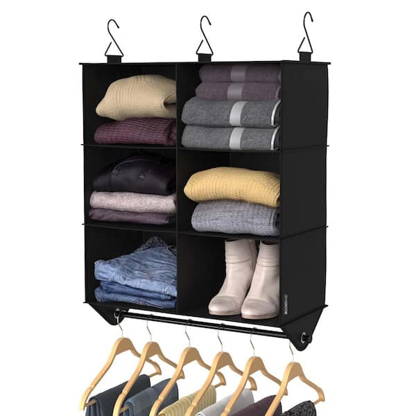Hanging Handbag Organizer,6 Pockets Shelf Bag Storage Holder Wardrobe&Closets, Size: One size, Black