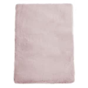 Mmlior Faux Rabbit Fur Pink 3 ft. x 5 ft. Fluffy Cozy Furry Area Rug