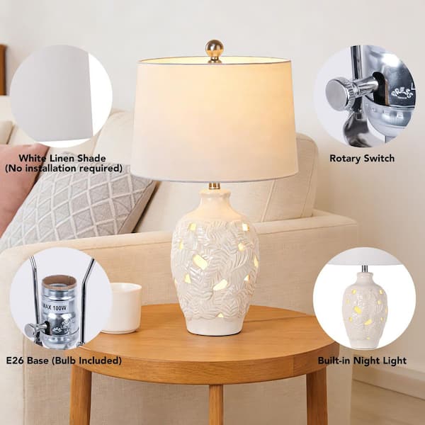 ROTTOGOON 25.5 in. Modern Ceramic Table Lamp Hollowed-out leaf