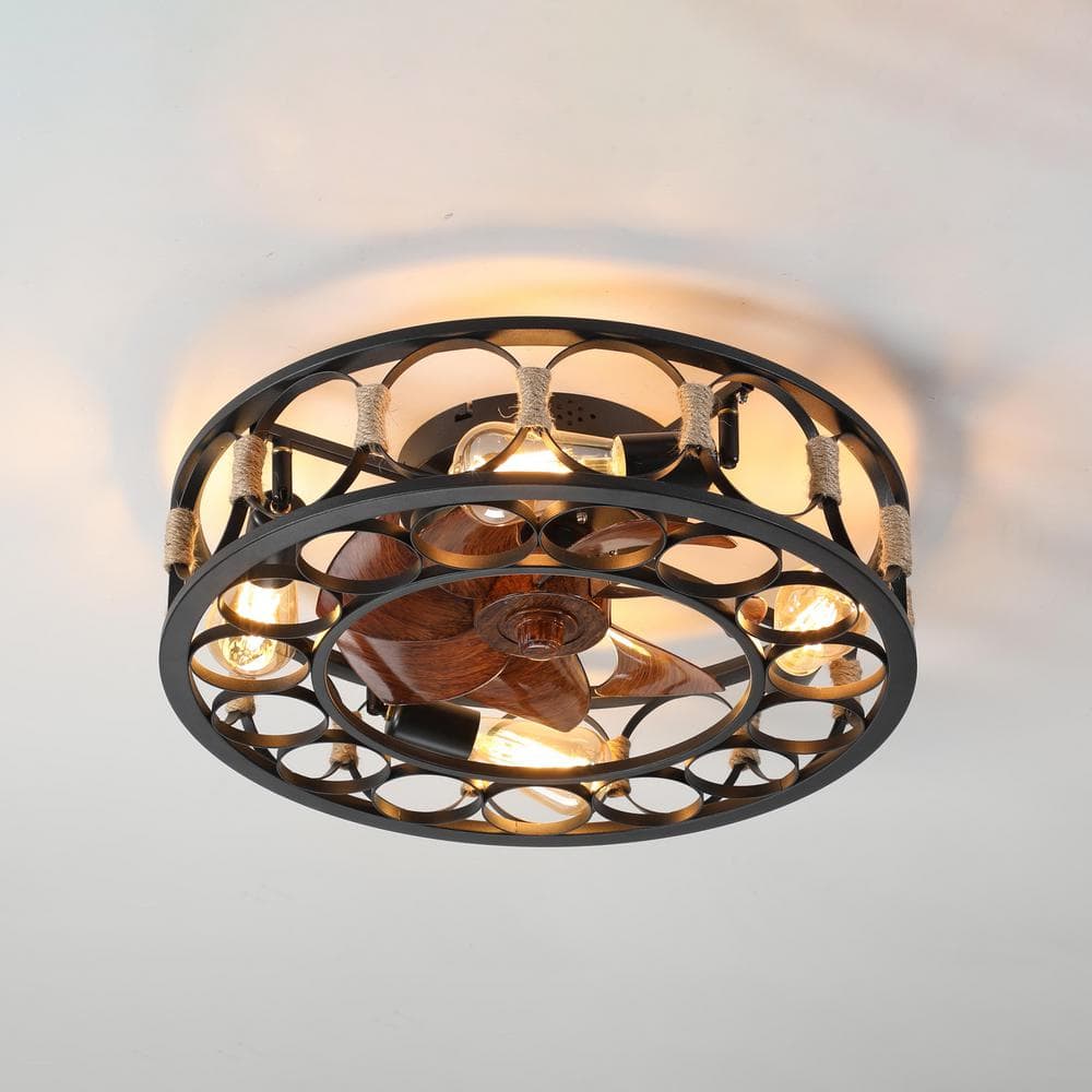 20 in. Indoor Black Caged Enclosed Smart Ceiling Fan with 4-Light and Remot
