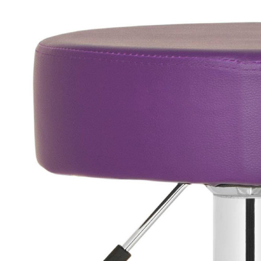 Transitional Chrome and Purple Leather Adjustable Swivel Bar Stool
