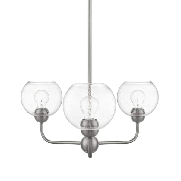 Home Decorators Collection Jill 3-Light Brushed Nickel Chandelier with Clear Seeded Glass Shade