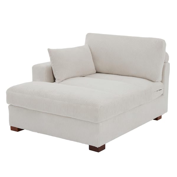Uixe Modern Left Arm Facing Sea Salt Gray Corduroy Polyester Upholstered Tufted Chaise Lounge with Wood Frame and 1-Pillow