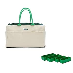 14 in. 9 Pocket Green Canvas Tool Bag with 4 Green Storage Organizers