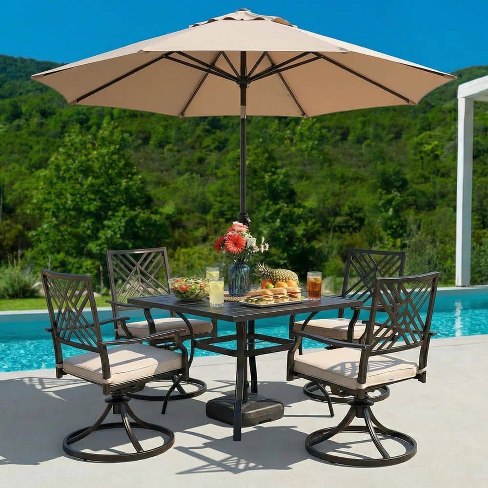 cheapest patio set with umbrella Nice C Umbrella, Outdoor Dinning Set, Patio Furniture Set, Patio Table Chair with Umbrella, Table and Chairs, 4-Piece Garden Furniture Set, Glass Table, 2 Folding Chairs&Umbrella (Grey) ensuring long Umbrella Garden Furniture Sets Cheap