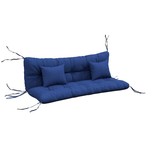 Zeus & Ruta Navy Blue Tufted Bench Cushions for Outdoor Furniture, 4-Seater Replacement Swing Chair With 2 Pillows