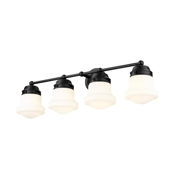 Unbranded Vaughn 31.5 in. 4 Light Matte Black Vanity Light with Glass Shade