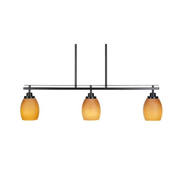 Unbranded Monroe 3-Light, Matte Black Billiard Light, Any room with 4 in. Cayenne Linen Glass Shades no bulbs included