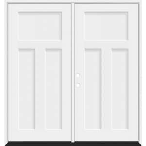 Legacy 68 in. x 80 in. 3 Panel Craftsman RHIS Unfinished White Fiberglass Double Prehung Front Door with 4-9/16 Jamb