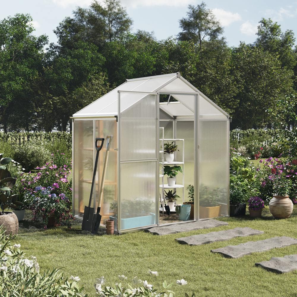 4ft x 6ft Aluminum Frame Walk-In Greenhouse with Polycarbonate Panels