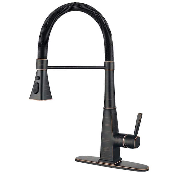 Spring 21 in. Single Handle Pull Down Sprayer Kitchen Faucet with 3-Mode Spray 360° Spout Swivel in Oil Rubbed Bronze