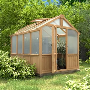 6 ft. x 8 ft. Wooden Garden Plant Greenhouse for Outdoors with 4-layer Polycarbonate Panels and Adjustable Roof Vent